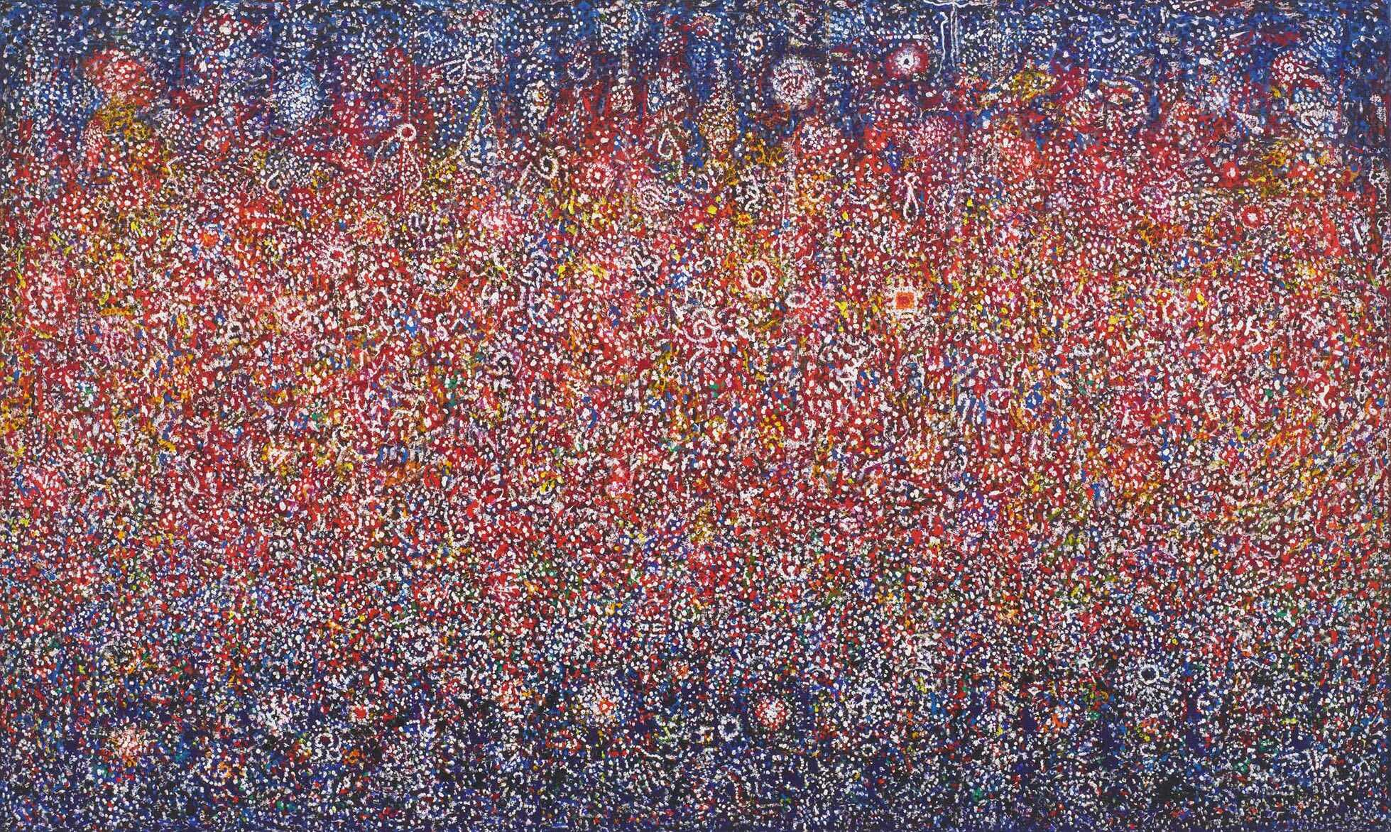 Richard Pousette-Dart, Feier der Geburt (Detail), 1975/76, Acryl auf Leinen, 183,2 × 305,1 cm, Privatbesitz © The Richard Pousette-Dart Estate/VG Bild-Kunst, Bonn 2025